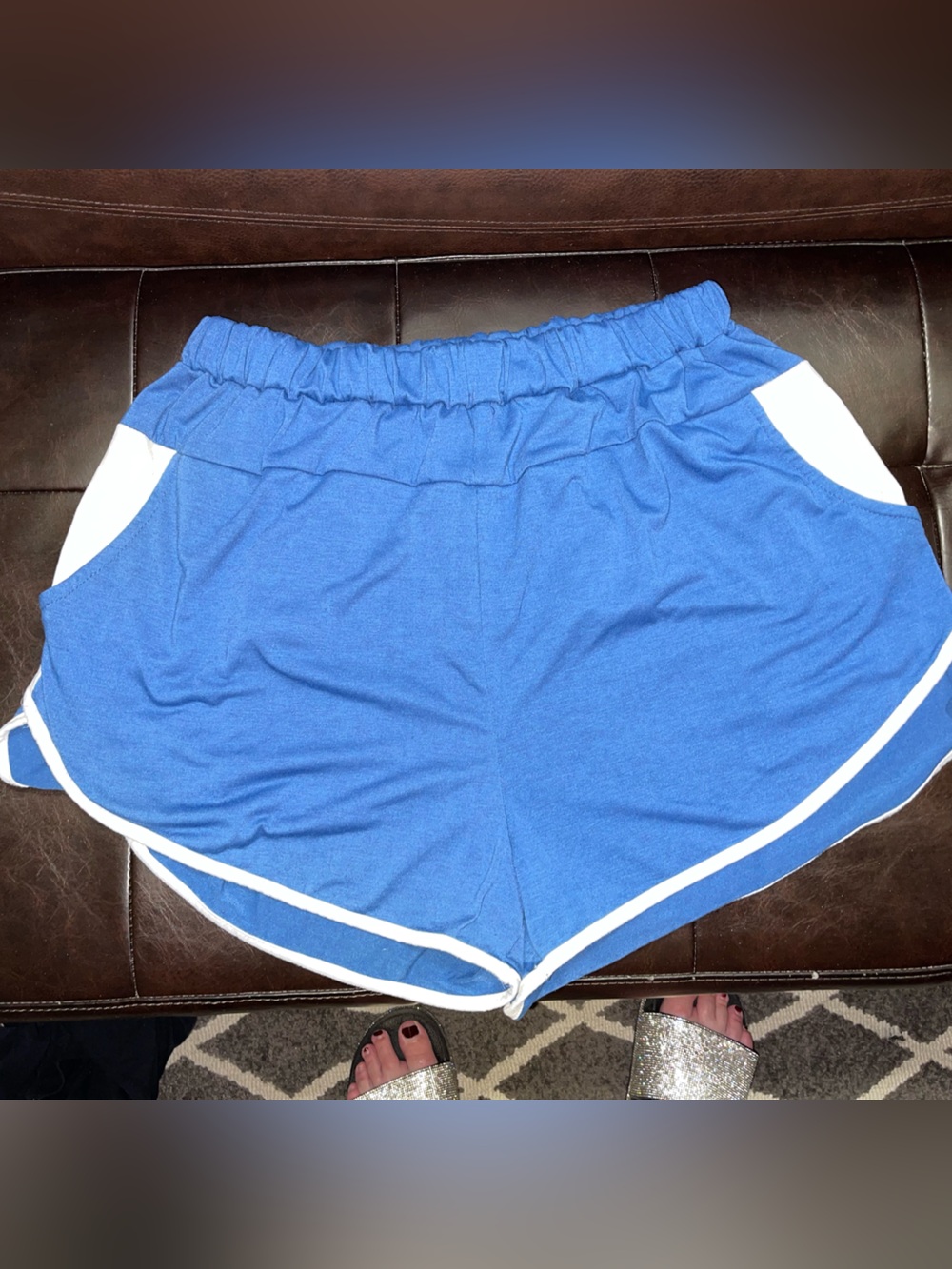 Blue Women's Athletic Shorts with White Trim